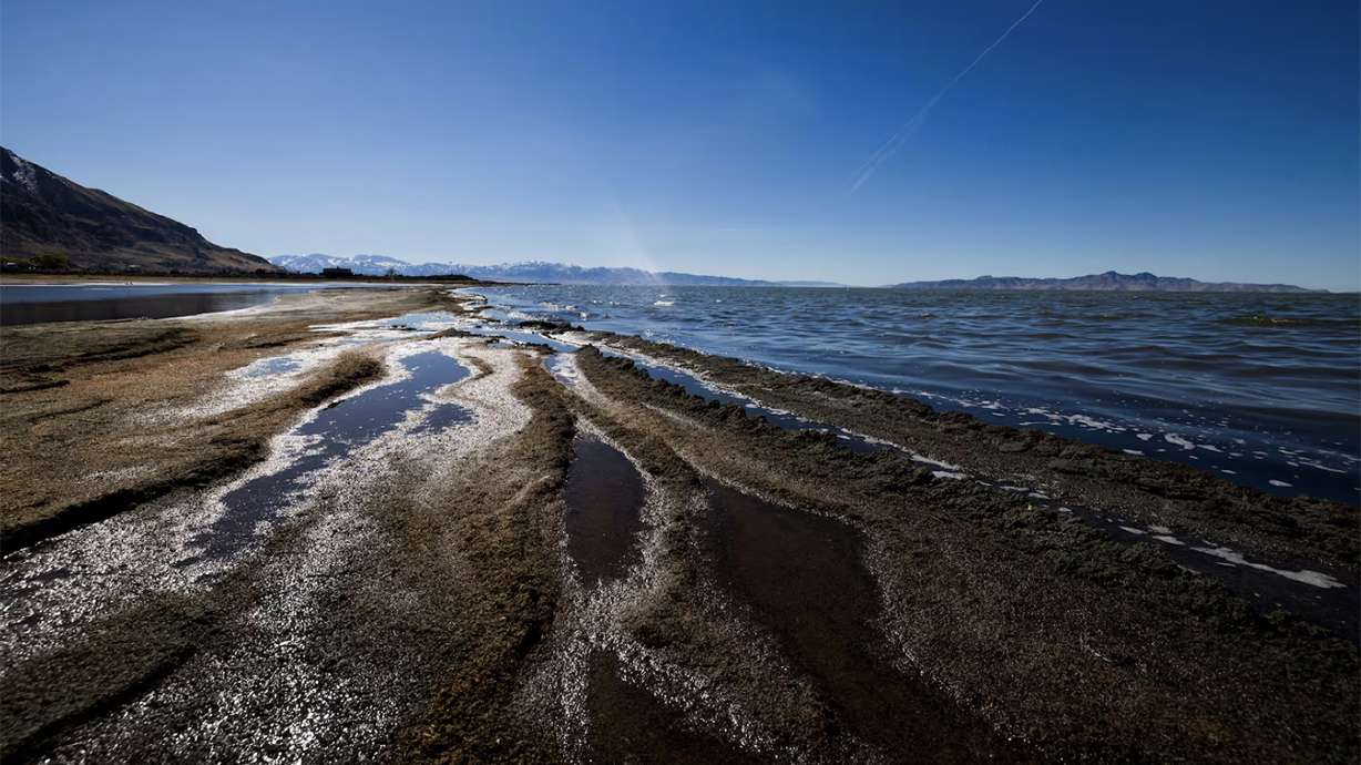 Waves come in along the beach at the Great Salt Lake State Park and Marina in Magna on Tuesday.