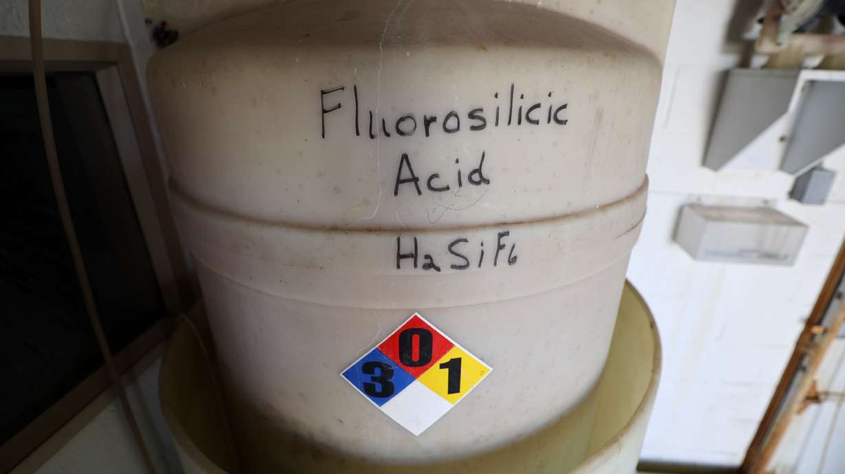 A tank holds fluorosilicic acid to fluoridate water at the fluoridation station at the Fairfield Well in Layton on Sept. 27, 2024. Utah is the first state in the nation to ban the addition of fluoride into public drinking water systems.