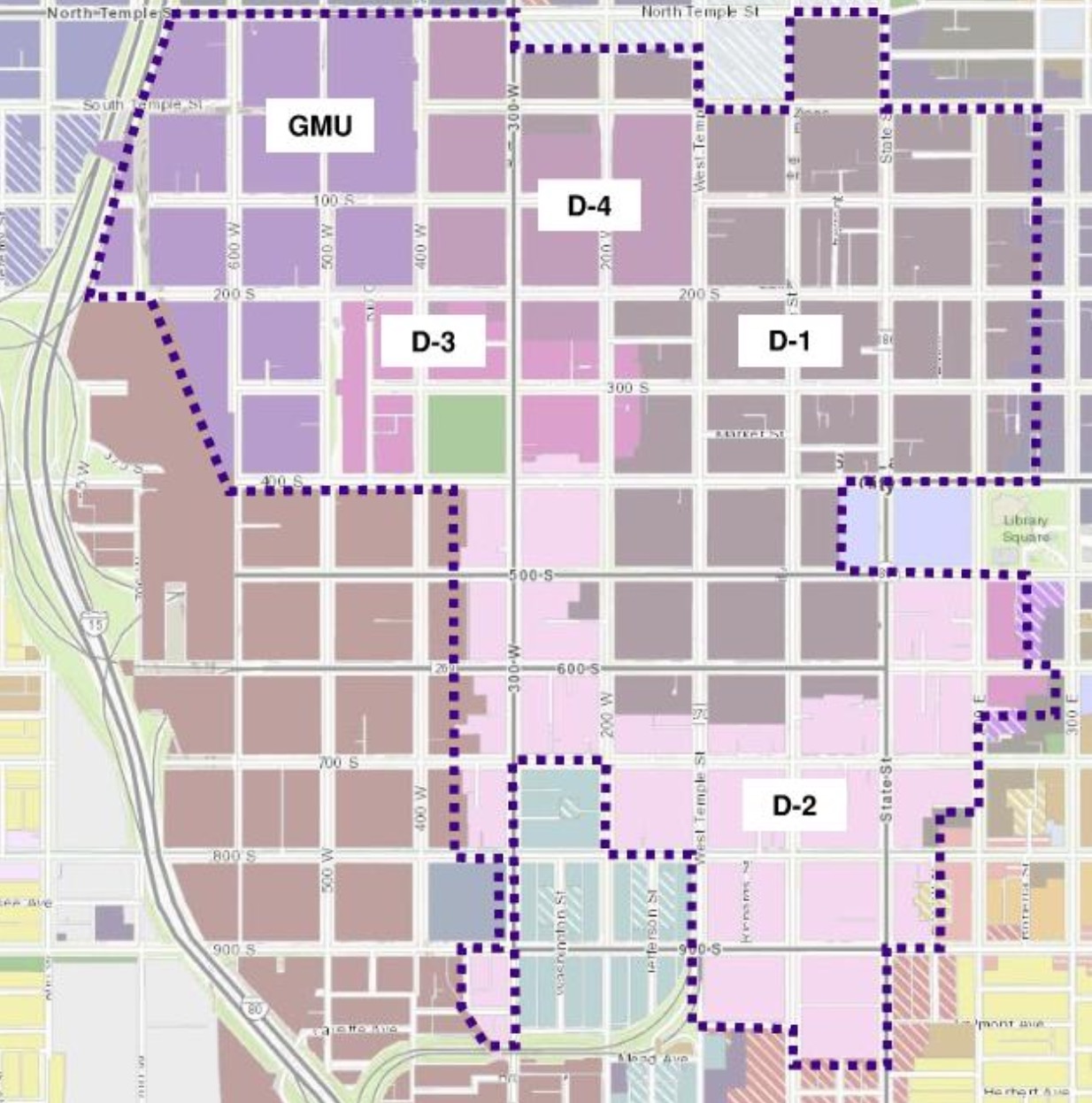 This map shows where each zone of the proposed zoning text amendment tied to parking garages would be implemented.