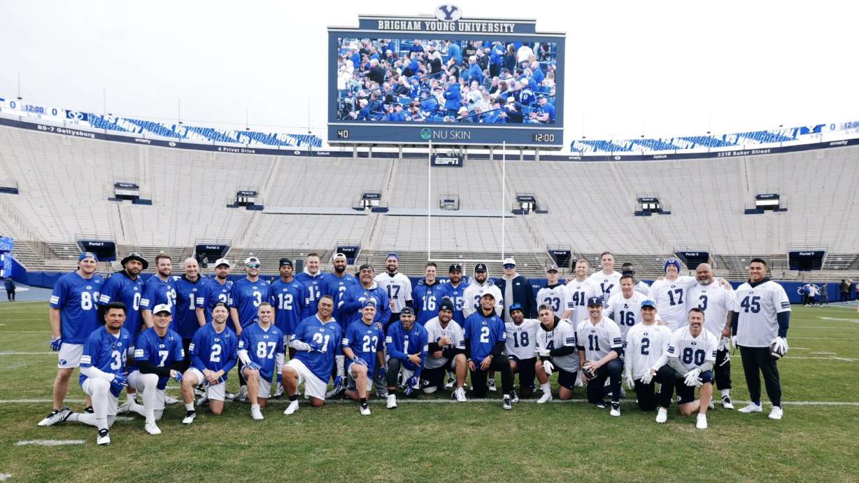 BYU football alumni at LaVell Edwards Stadium for the fourth annual alumni game.