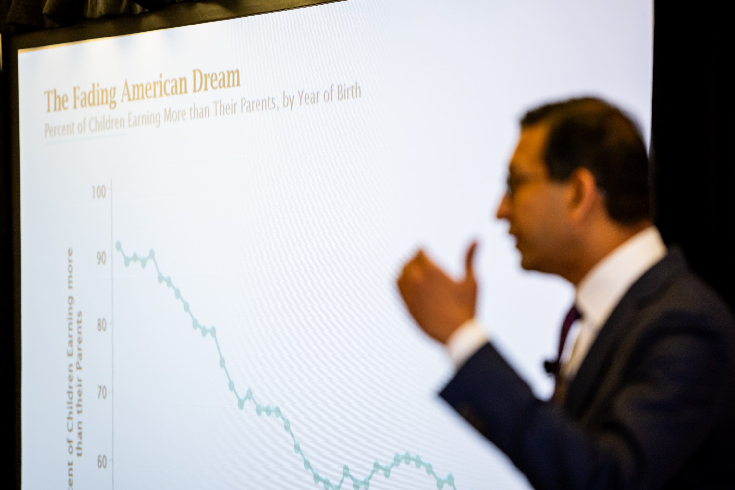 Harvard economist and scholar Dr. Raj Chetty discusses economic opportunity and upward mobility in Utah at the Thomas S. Monson Center in Salt Lake City on Thursday.