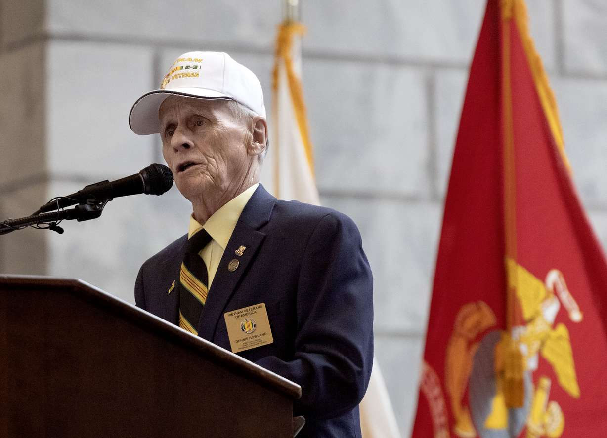 Vietnam veteran Dennis Howland, Vietnam Veterans of America National at-large director, speaks at Vietnam Veterans Recognition Day at the Capitol in Salt Lake City on Friday, .