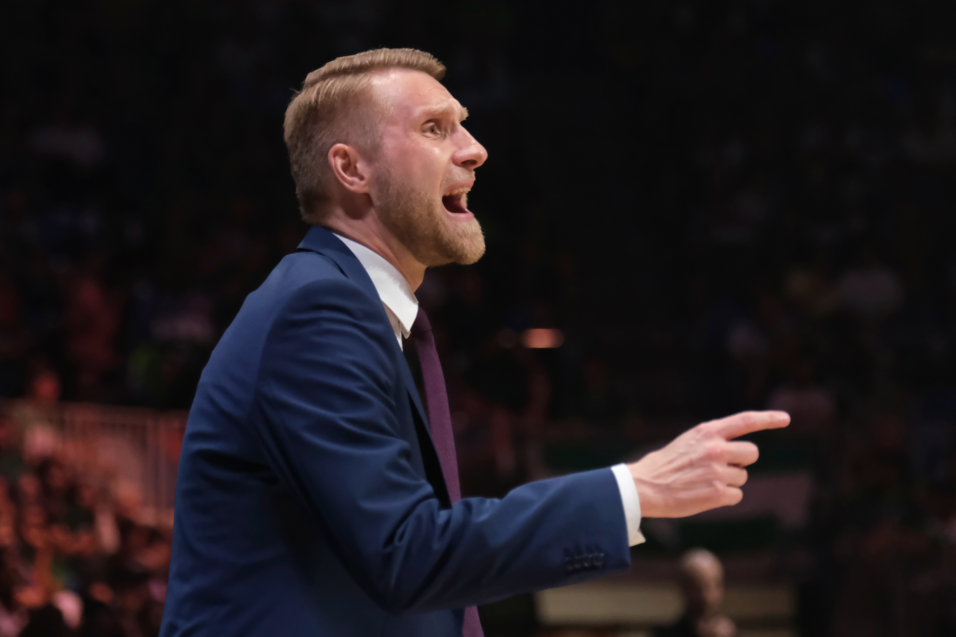 FILE - Telekom Bonn coach Tuomas IIsalo directs his team during the final of the Champions League Final Four Basketball tournament between Telecom Baskets Bonn and Hapoel Bank Yahav Jerusalem in Malaga, Spain, Sunday, May 14, 2023.