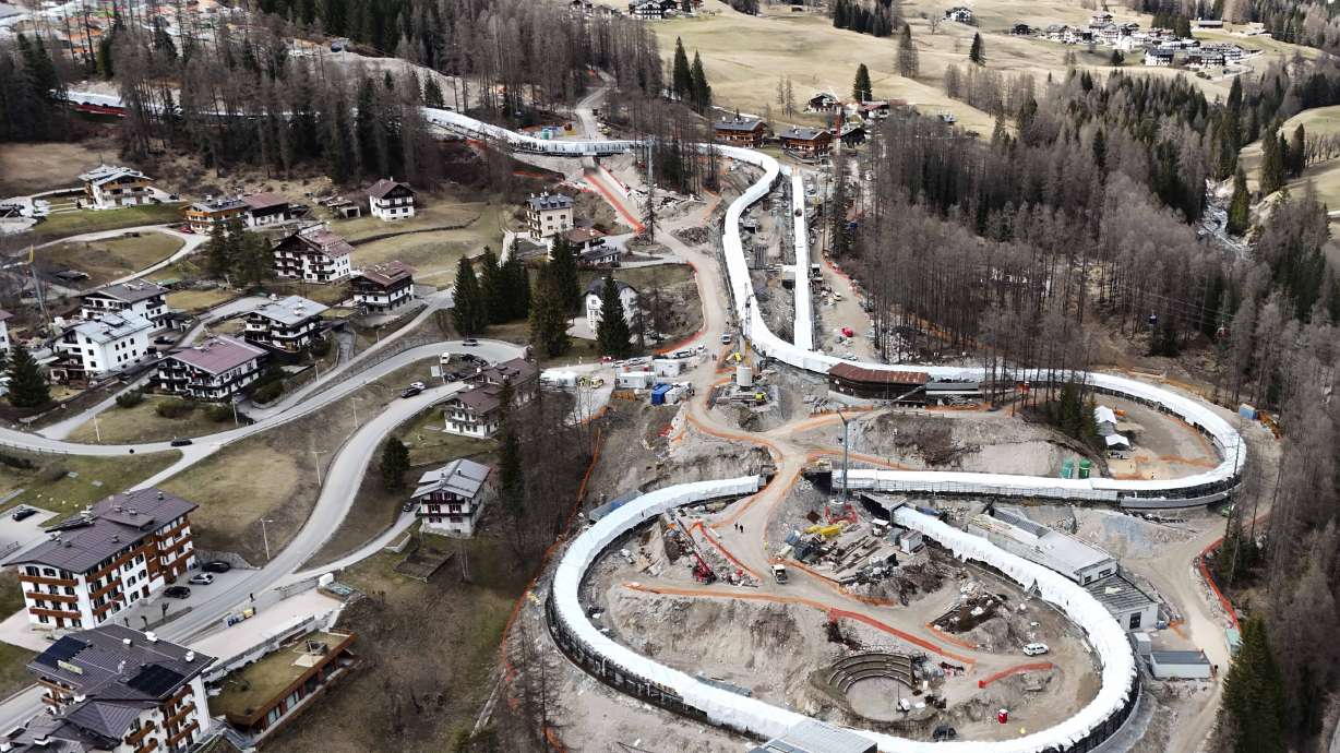 Construction work takes place at the Cortina Sliding Center, venue for the bob, luge and skeleton disciplines at the Milan Cortina 2026 Winter Olympics, in Cortina D'Ampezzo, Italy, Tuesday, March 25, 2025.