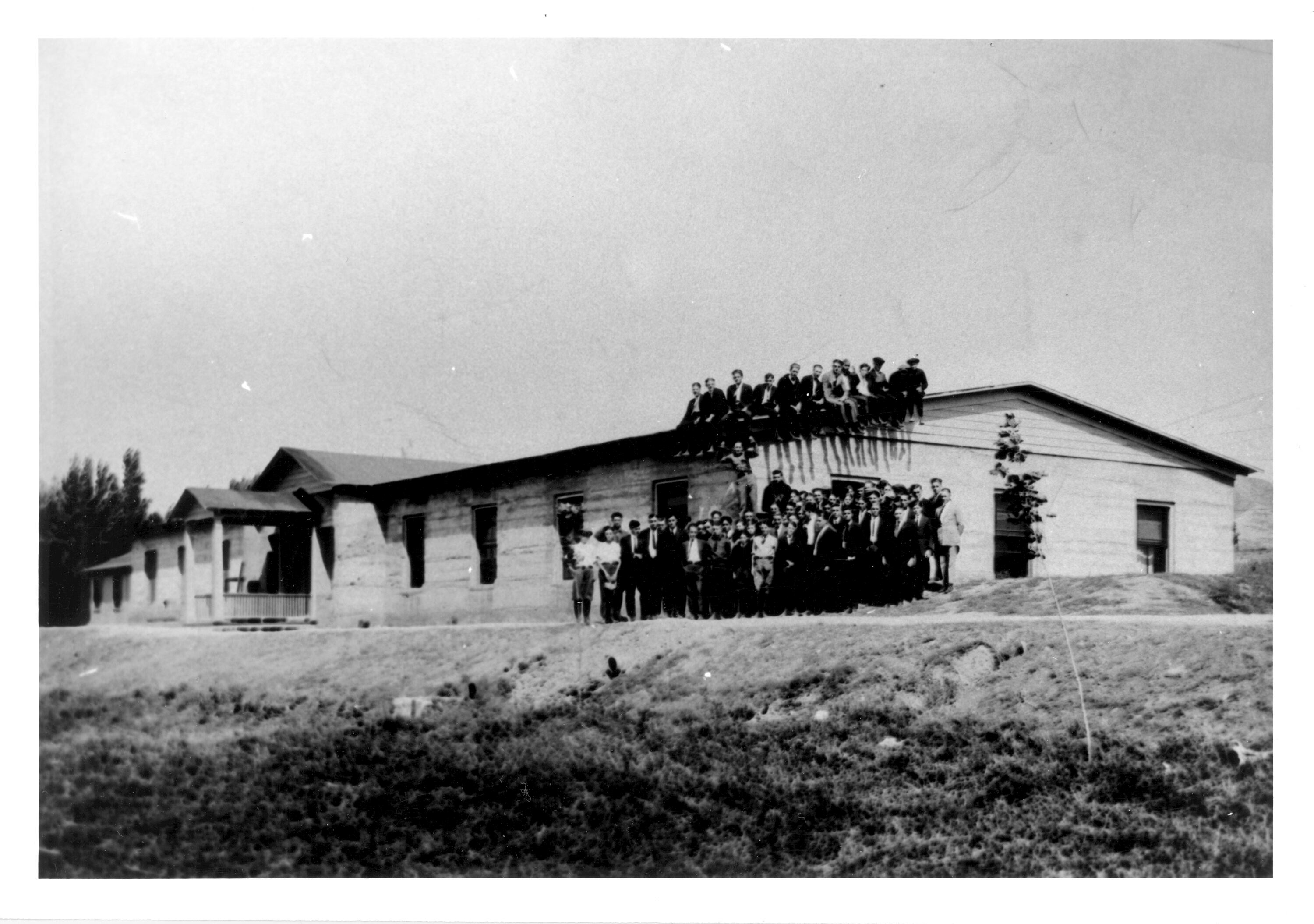 A historical photo of Westminster College's "Boys Dormitory" in 1918.