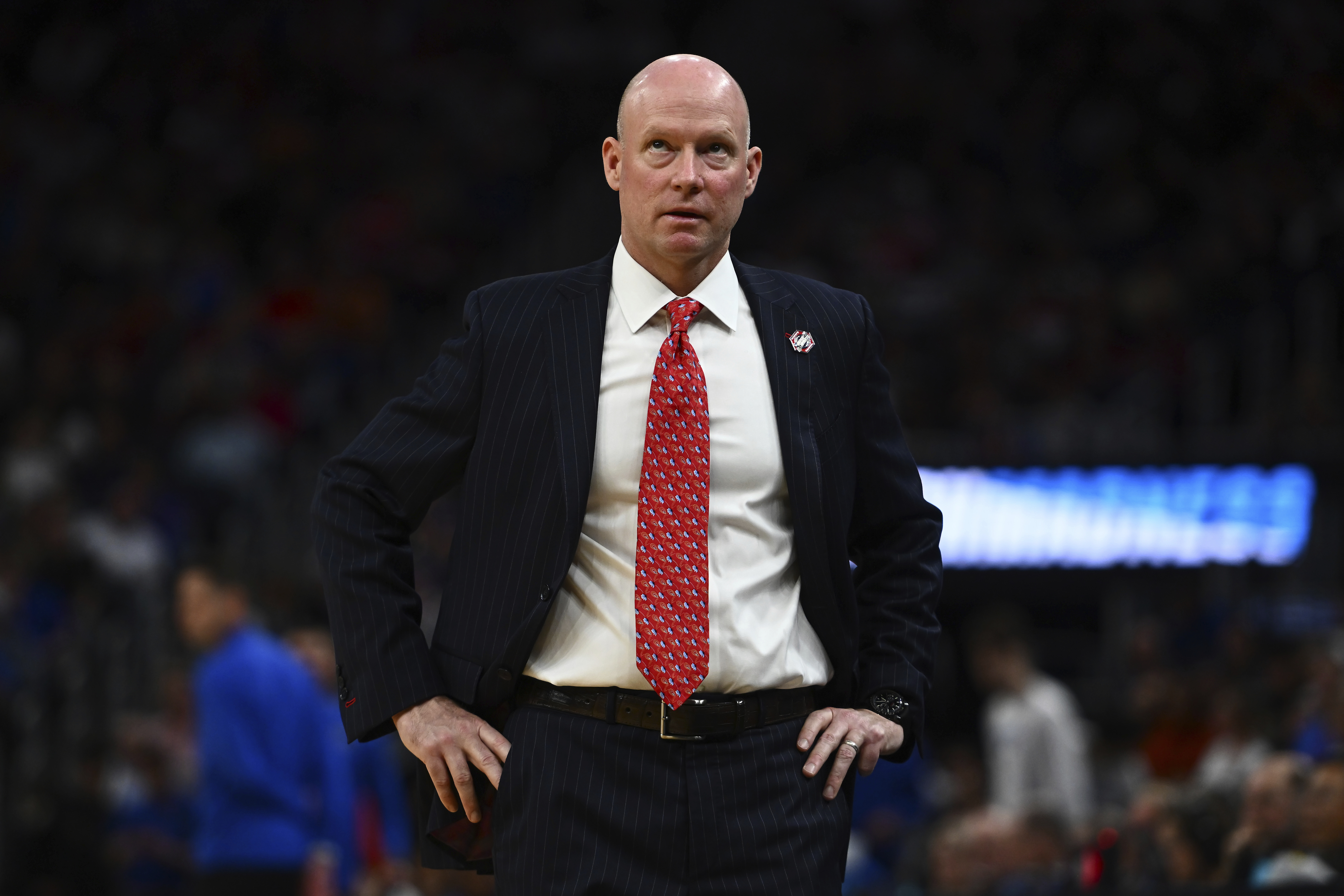 Maryland head coach Kevin Willard glances up at the scoreboard during the second half in the Sweet 16 of the NCAA college basketball tournament against Florida, Thursday, March 27, 2025, in San Francisco.