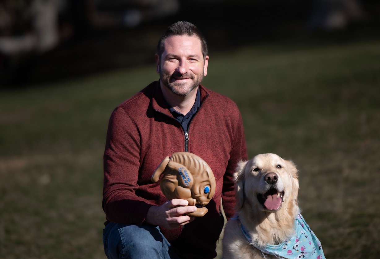 Ryan Benitez holds a Wobble Wag SquWhirl at Lindsey Gardens in Salt Lake City on March 12.