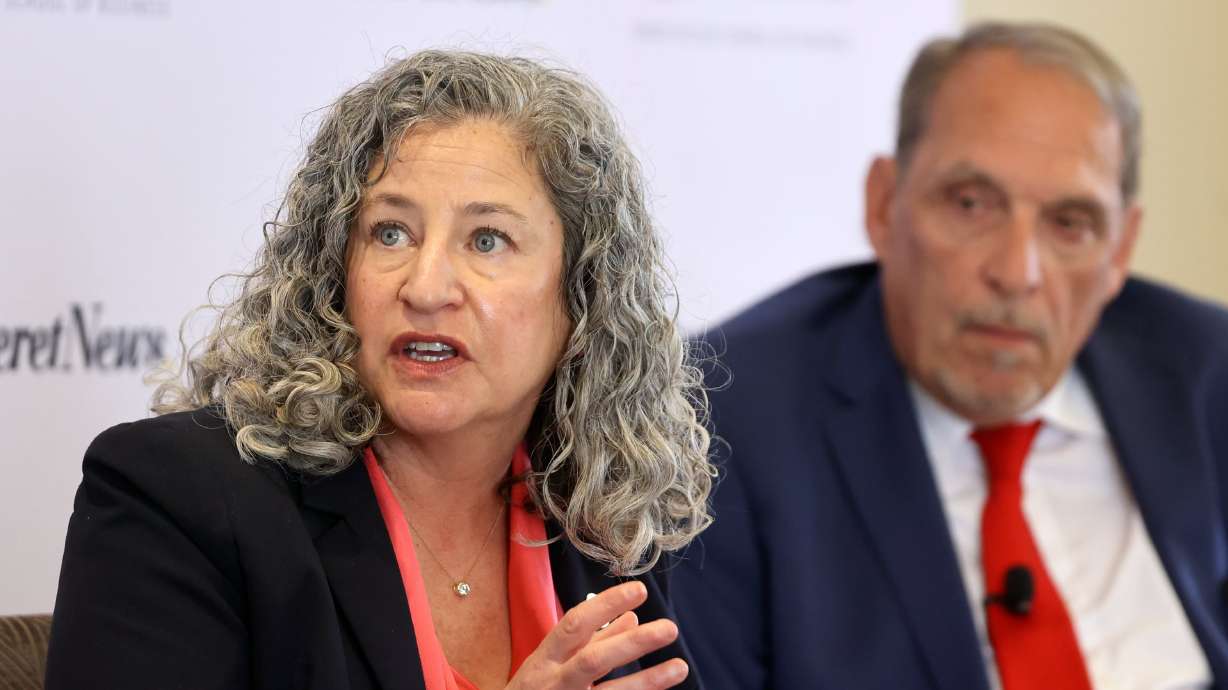 Tracy Gruber, Department of Health and Human Services executive director, at a panel discussion in Salt Lake City on April 5, 2024. Local health and human services officials say federal cuts translate to $98 million loss in unspent grants in Utah.