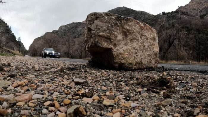 This boulder landed on Margo Pomazongo's truck over the weekend.