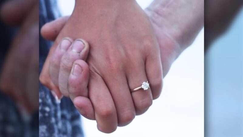 This photo shows the engagement ring that Garret Pace fashioned for his wife for their marriage in August 2023.