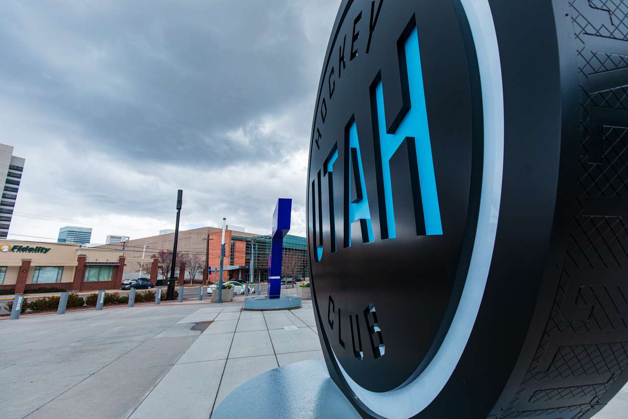 The Salt Palace Convention Center is seen from the Delta Center plaza in downtown Salt Lake City on Tuesday.