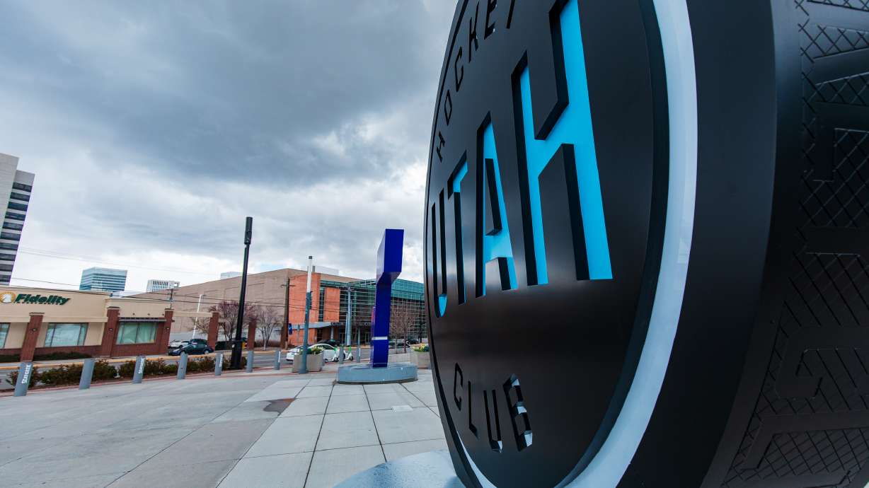 The Salt Palace Convention Center seen from the Delta Center plaza in downtown Salt Lake City on April 1. The city approved a "public infrastructure district," which will help source funds tied to downtown redevelopment at the Delta Center and around it.