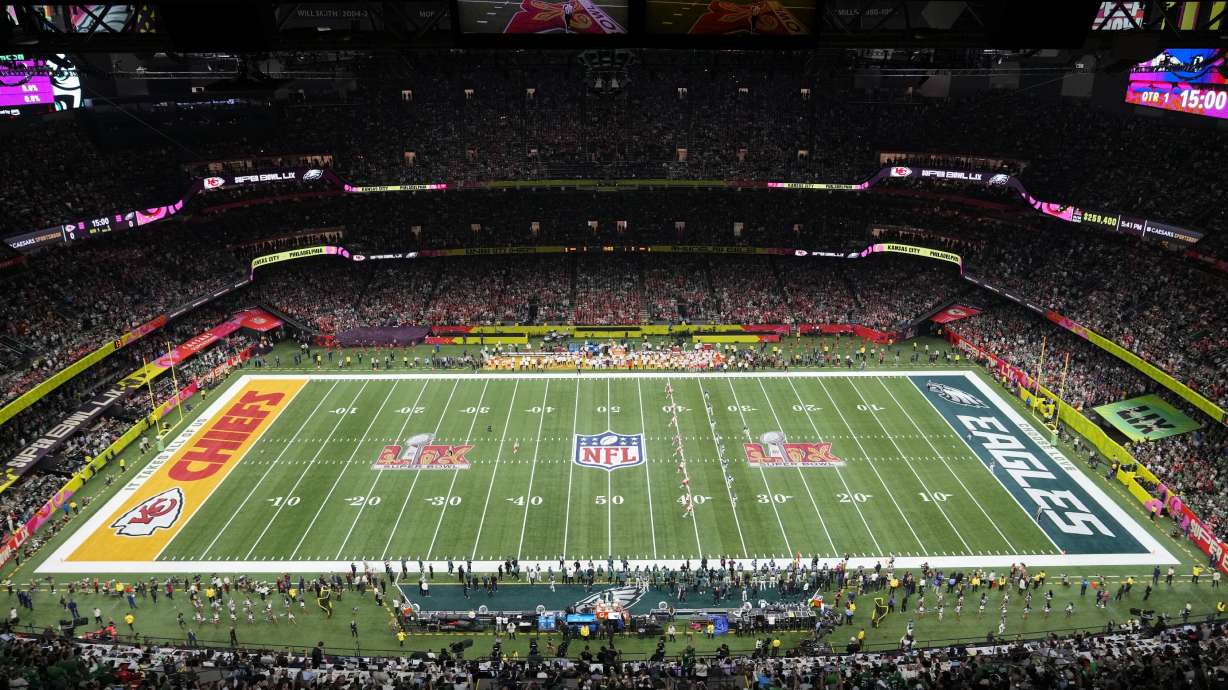 FILE - The Kansas City Chiefs kickoff to the Philadelphia Eagles at the start of the NFL Super Bowl 59 football game, Sunday, Feb. 9, 2025, in New Orleans.