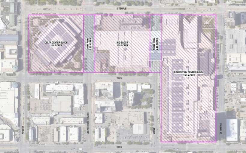 A map of the proposed Capital City Revitalization Zone.The proposed Convention Center Public Infrastructure District would cover just the western edge on the block containing the Delta Center.