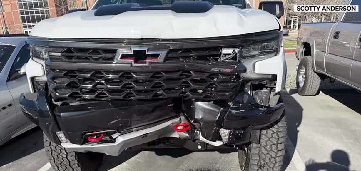 Scott Anderson says his truck has about $8,000 worth of damage after it was involved in a hit-and-run Monday while parked in South Jordan.