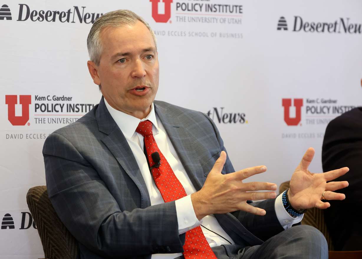 Sen. Dan McCay, R-Riverton, participates in a taxation panel discussion at the Thomas S. Monson Center in Salt Lake City on April 5, 2024.
