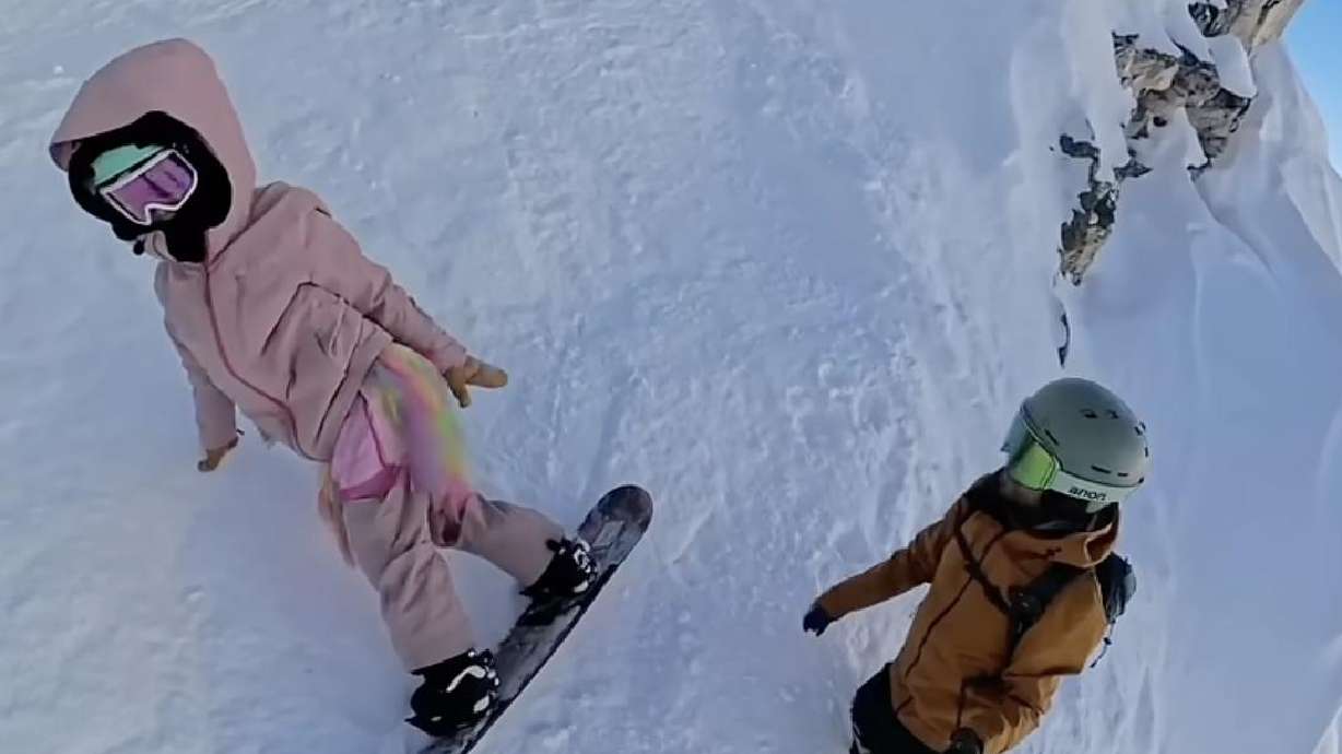 A 7-year-old conquers a double black diamond no-fall zone with the help of her dad.