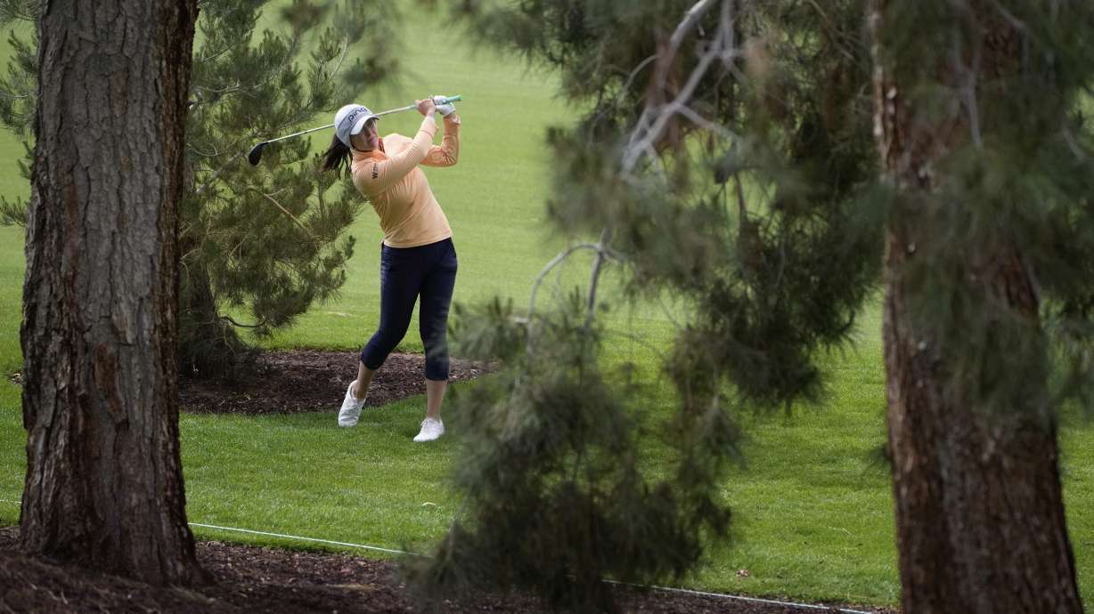 Brittany Altomare hits from the rough on the third hole during the first round of the LPGA T-Mobile Match Play golf tournament Wednesday, April 2, 2025, in North Las Vegas, Nev.