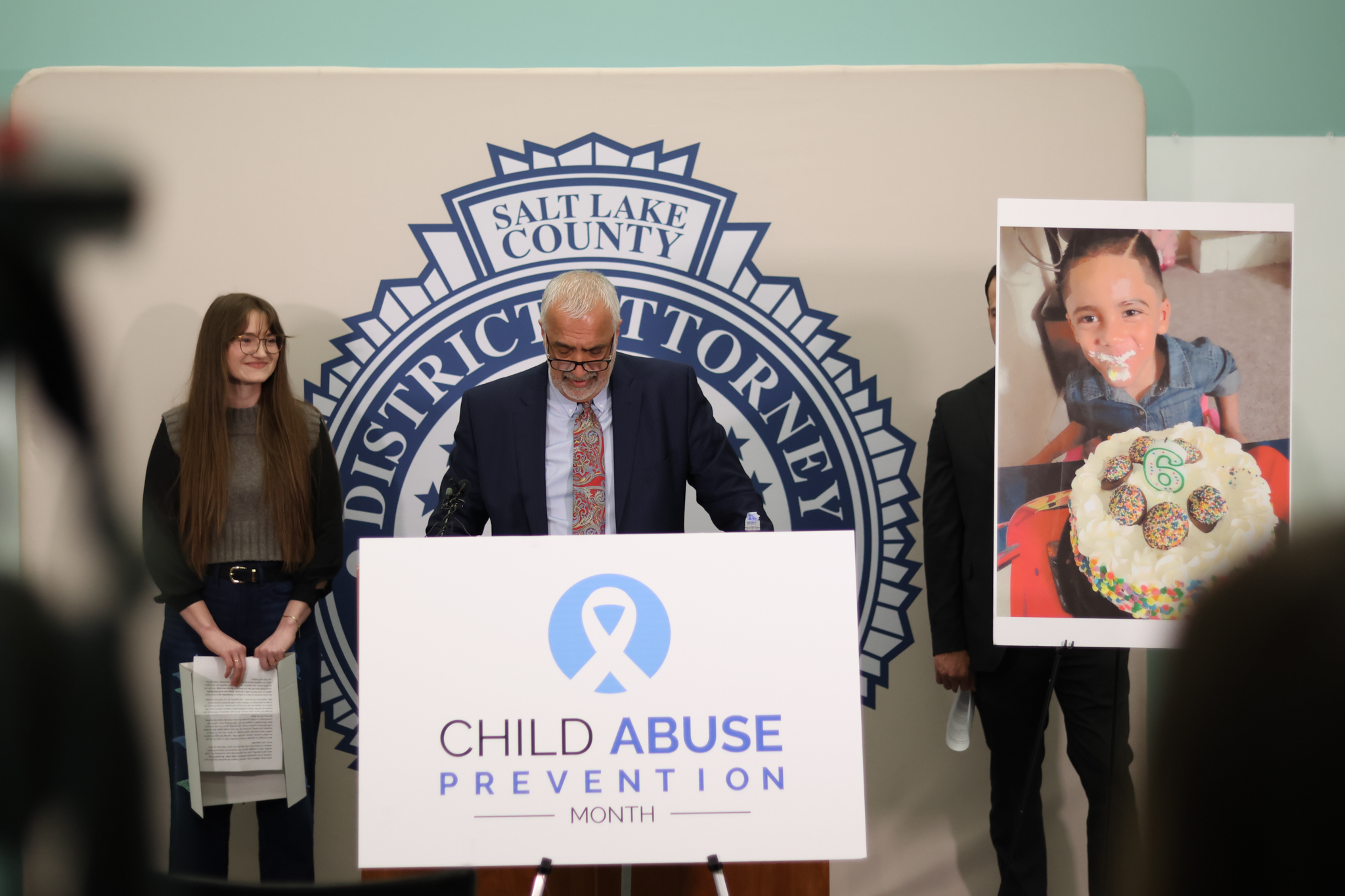 Salt Lake County District Attorney Sim Gill speaks at a press conference addressing child abuse prevention Thursday.