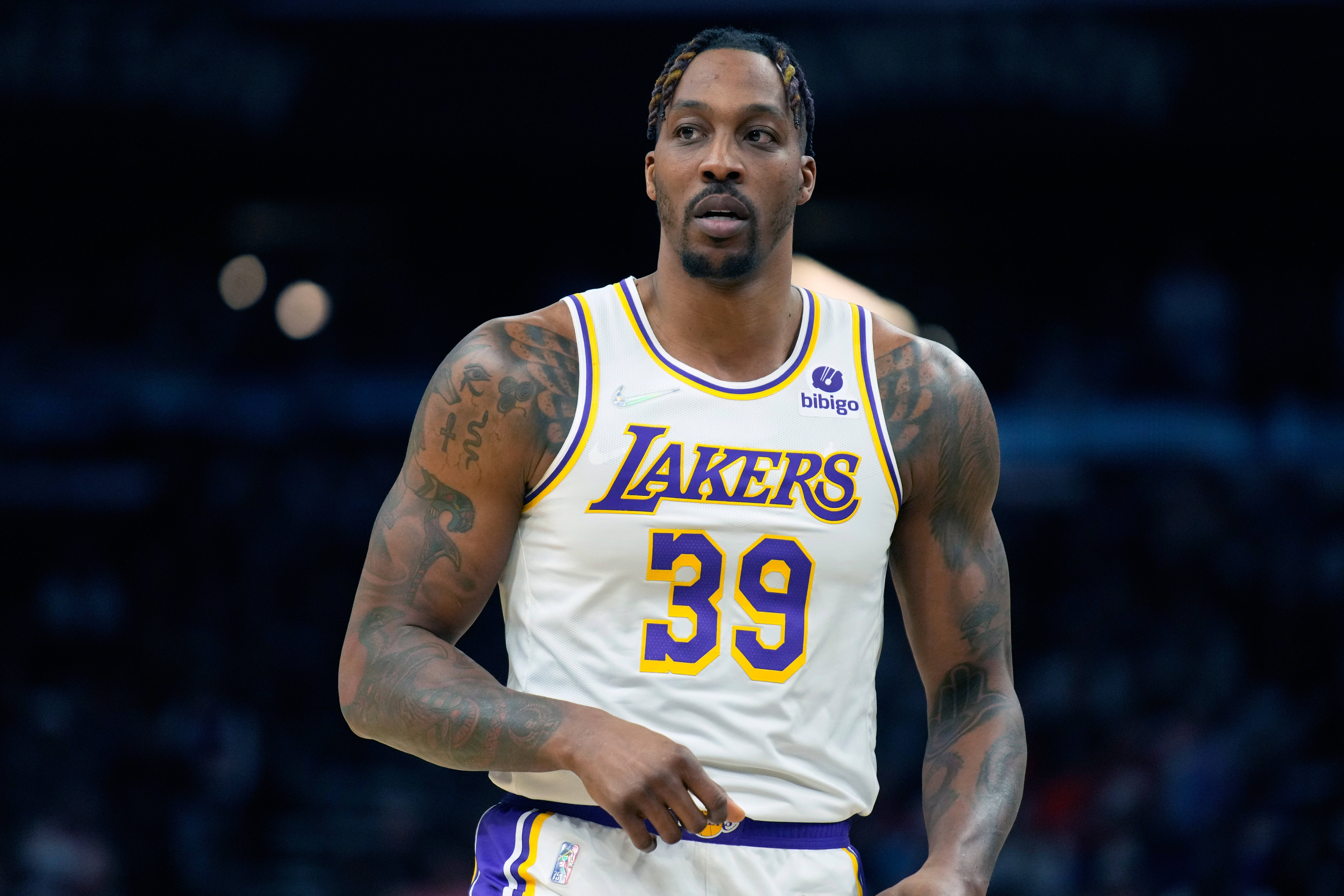 FILE - Los Angeles Lakers center Dwight Howard during an NBA basketball game against the Phoenix Suns, on Jan. 13, 2022, in Phoenix.