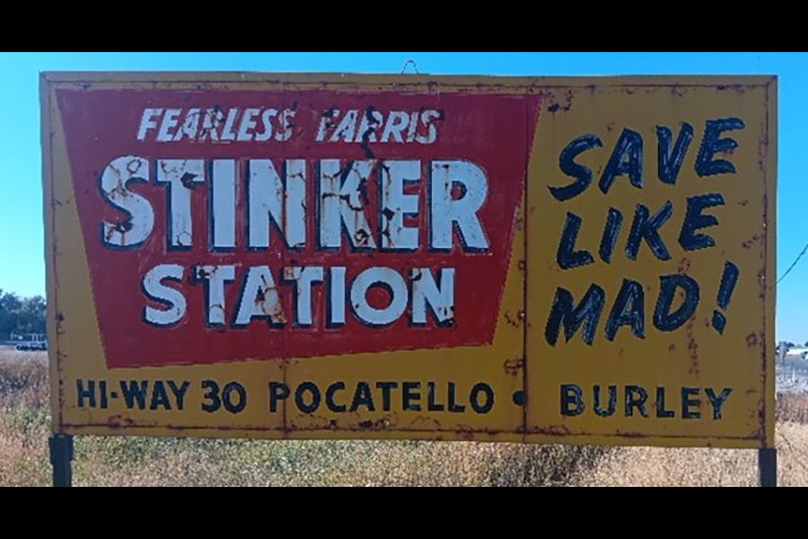 Historic Stinker Station sign, which is currently missing.