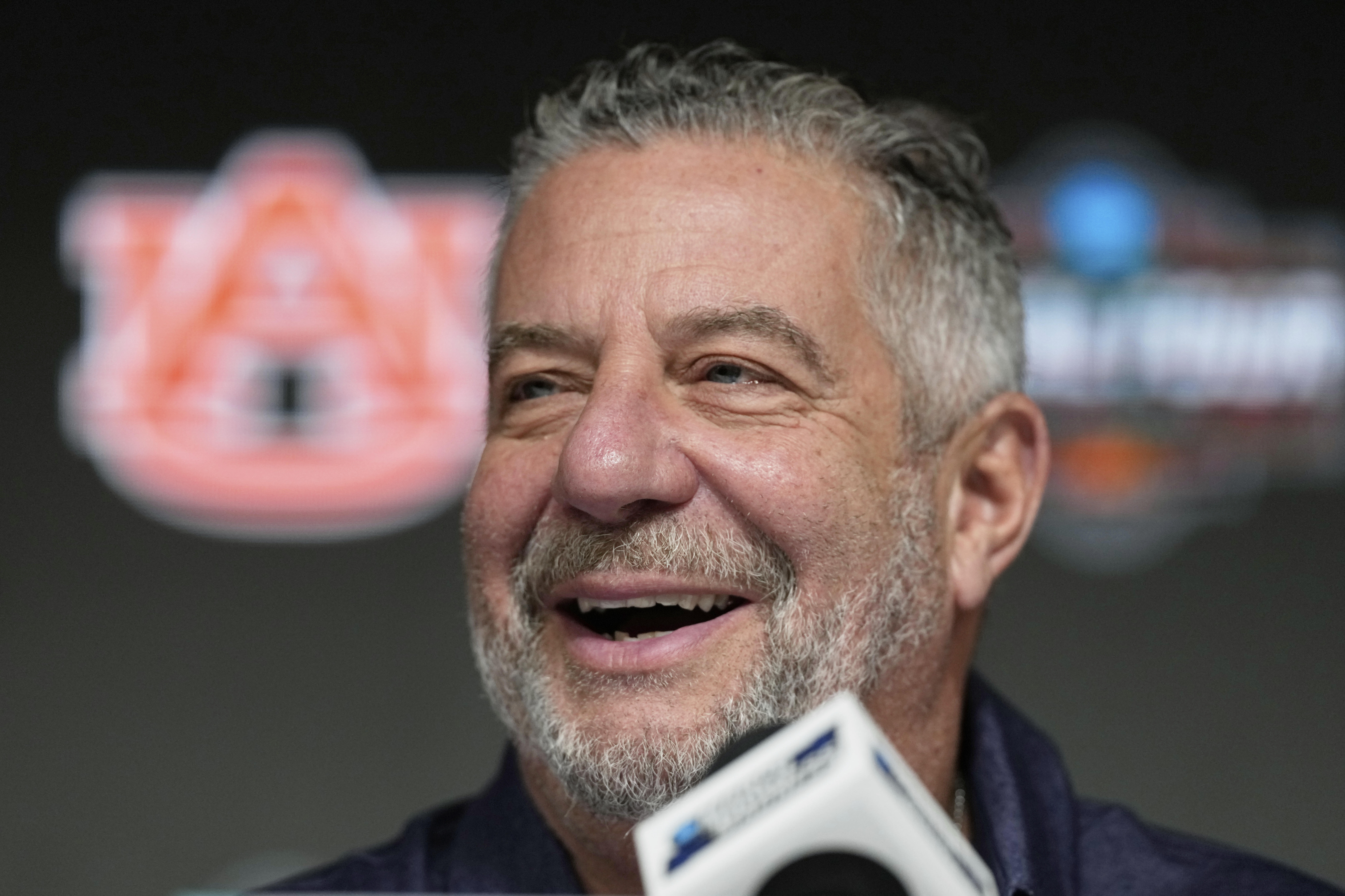 Auburn head coach Bruce Pearl answers a question during media day at the Final Four of the NCAA college basketball tournament, Thursday, April 3, 2025, in San Antonio.