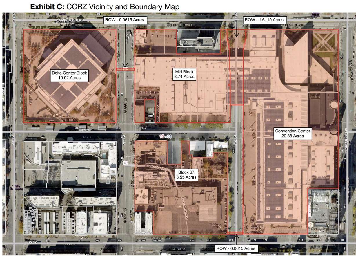 An updated Capital City Convention Center Reinvestment Zone map. The zone now includes Block 67 following a vote on Friday.