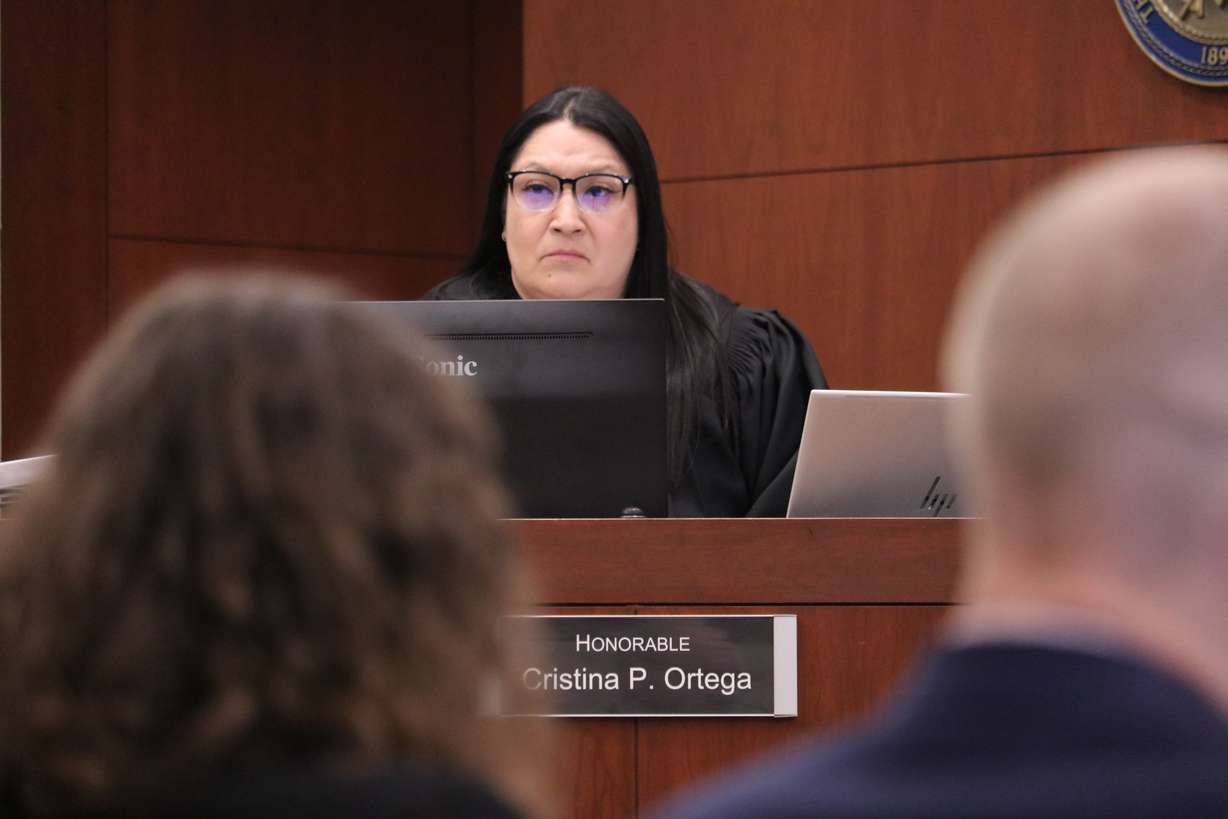 Judge Cristina Ortega presides over Mauro Juan Soto's sentencing hearing for the 2023 murder of Juan Garcia Jr., in Ogden's 2nd District Court on Friday.