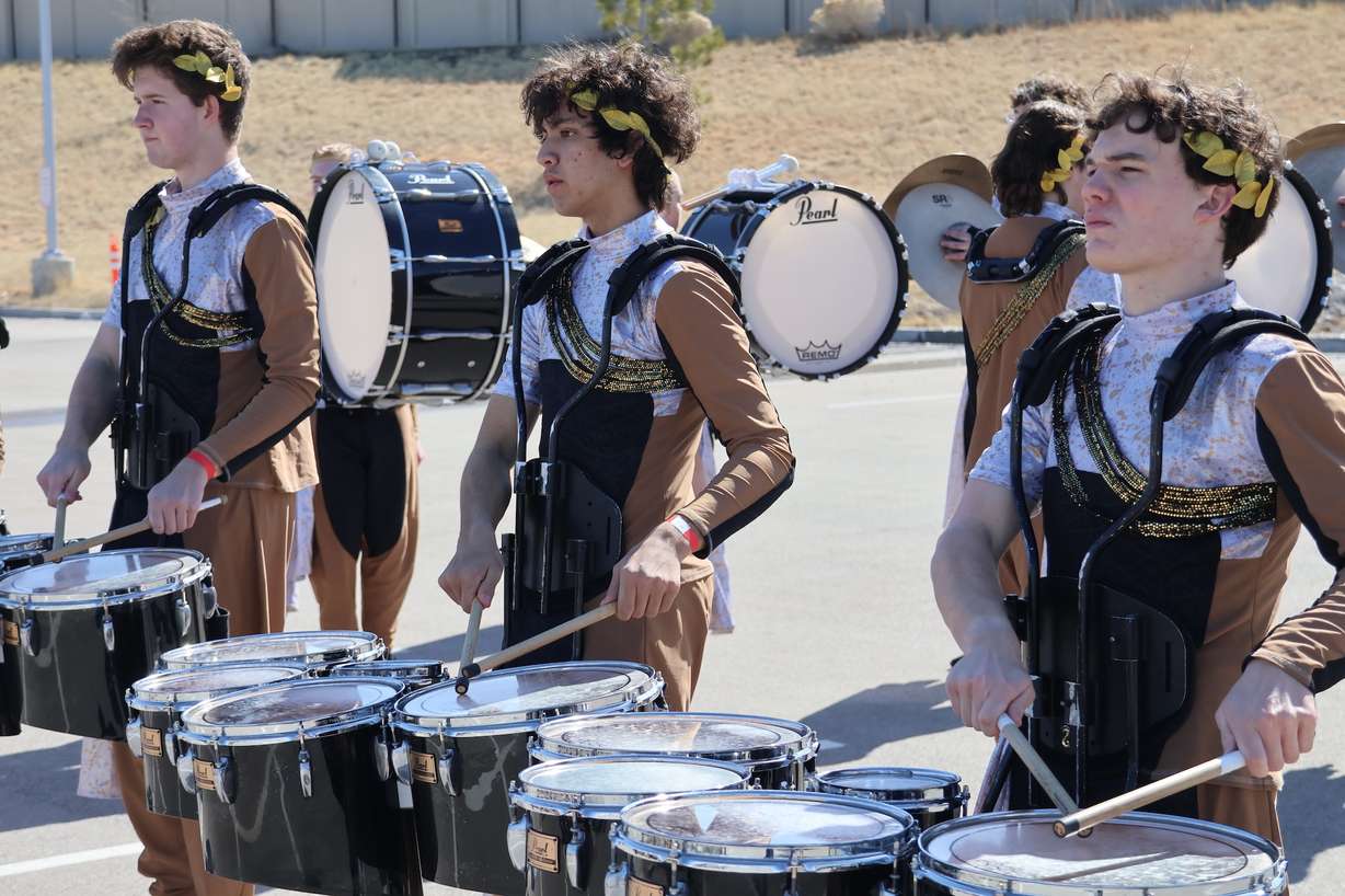 The Mountain Ridge High School winter percussion ensemble performs at Mountain Ridge High School in Herriman.