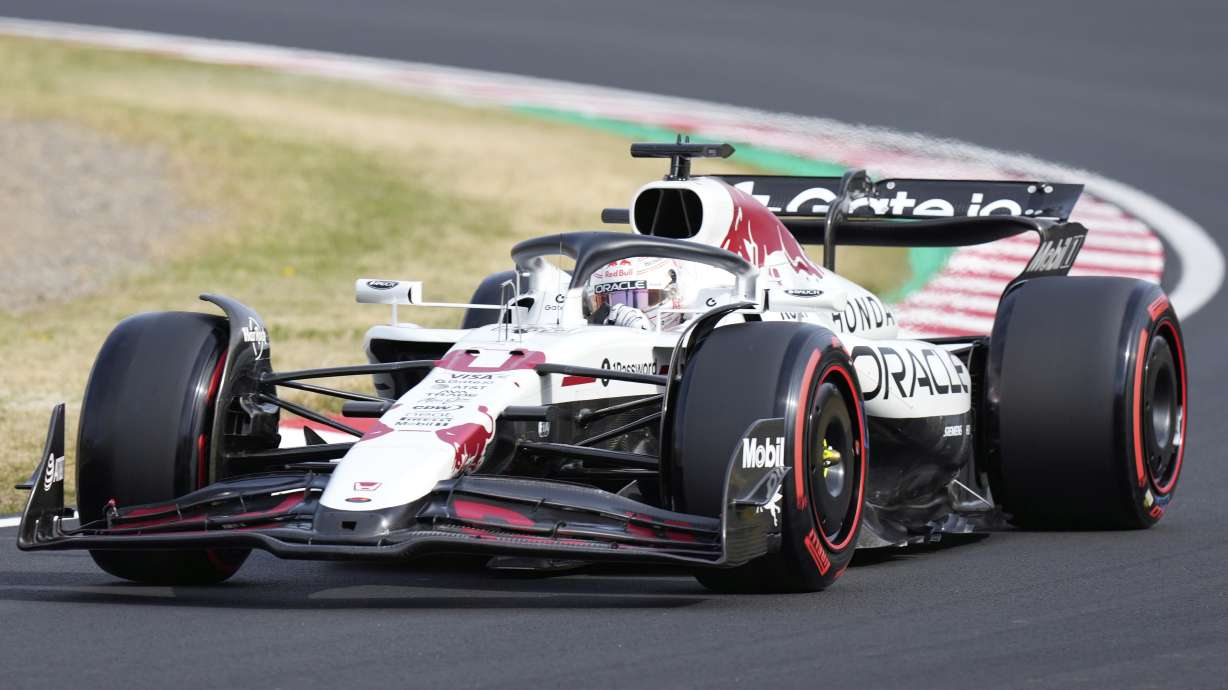 Red Bull driver Max Verstappen of the Netherlands steers his car during the qualifying session for the Japanese Formula One Grand Prix at the Suzuka Circuit in Suzuka, central Japan, Saturday, April 5, 2025.