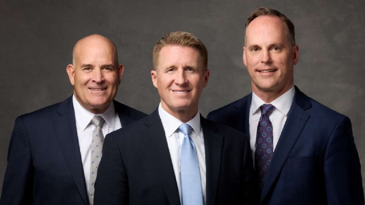 The Young Men General Presidency, effective Aug. 1. From left to right: Brother David J. Wunderli, first counselor; President Timothy L. Farnes; and Brother Sean R. Dixon, second counselor.