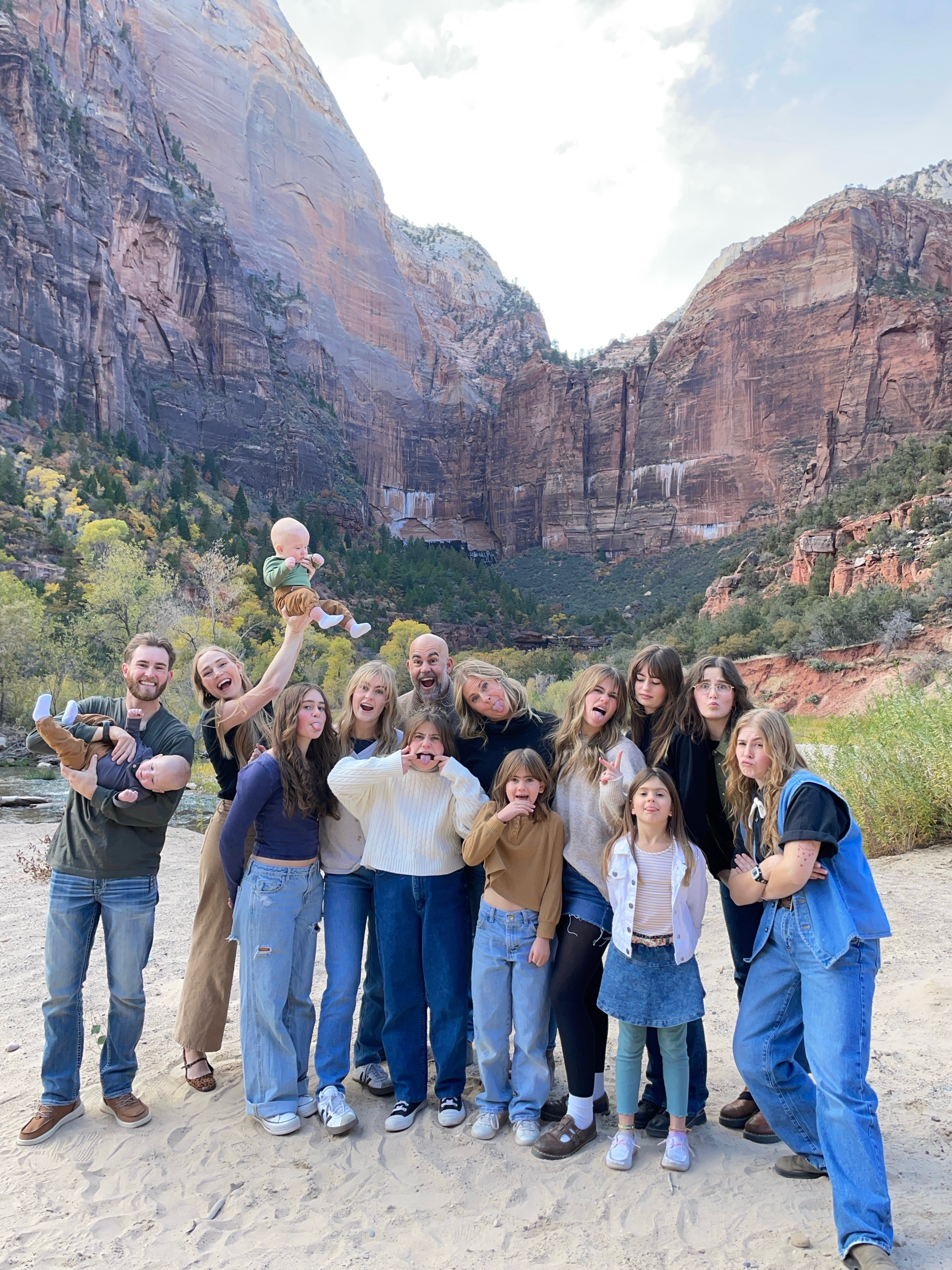 Angela and Matt Goodrich pose with their 10 children, daughter-in-law and two grandchildren. Angela Goodrich was recently diagnosed with stage 4, grade 3 adrenocortical carcinoma.