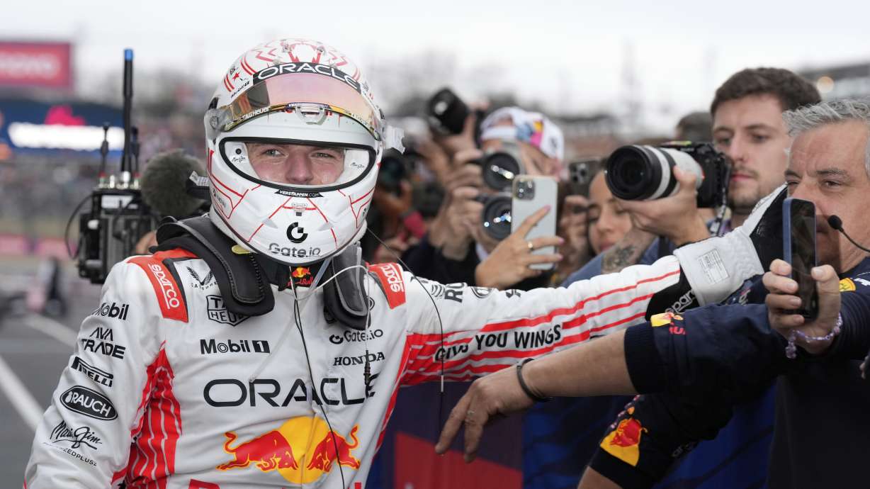 Red Bull driver Max Verstappen of the Netherlands celebrates after winning the Japanese Formula One Grand Prix race at the Suzuka Circuit in Suzuka, central Japan, Sunday, April 6, 2025.