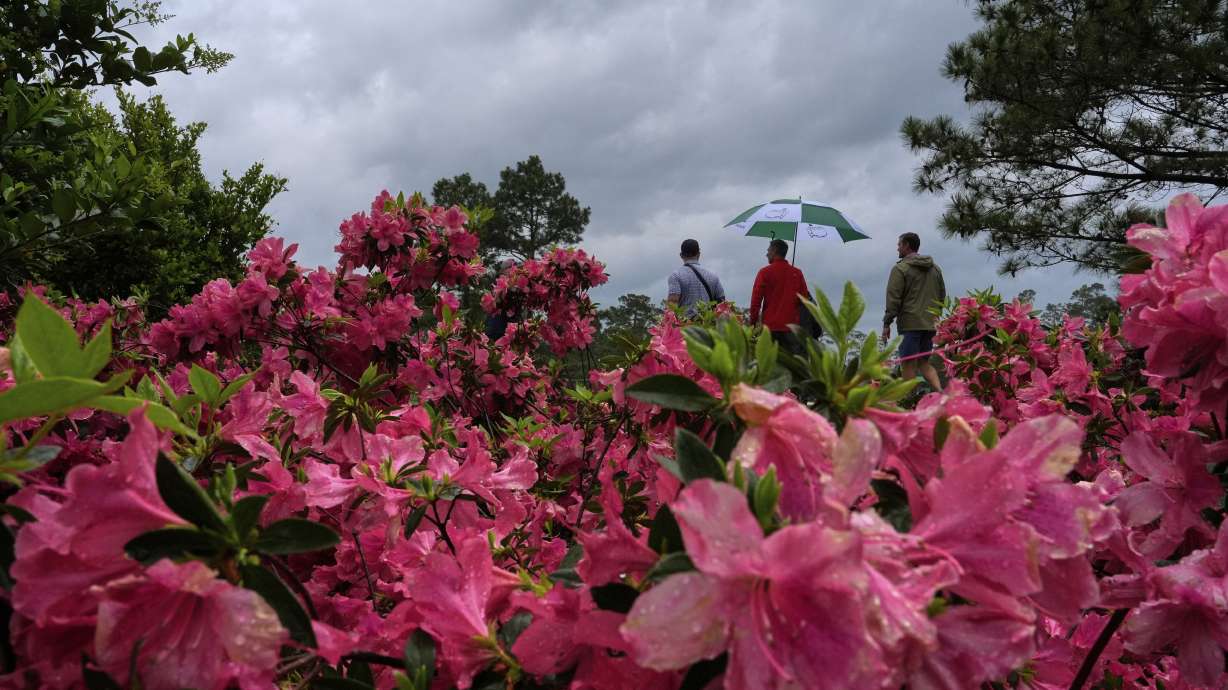 Patrons along the eighth fairway during a practice round at the Masters golf tournament, Monday, April 7, 2025, in Augusta, Ga.