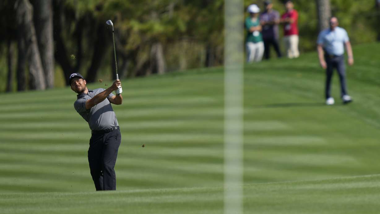 Xander Schauffele hits an approach shot to the second green during the second round of The Players Championship golf tournament Friday, March 14, 2025, in Ponte Vedra Beach, Fla.