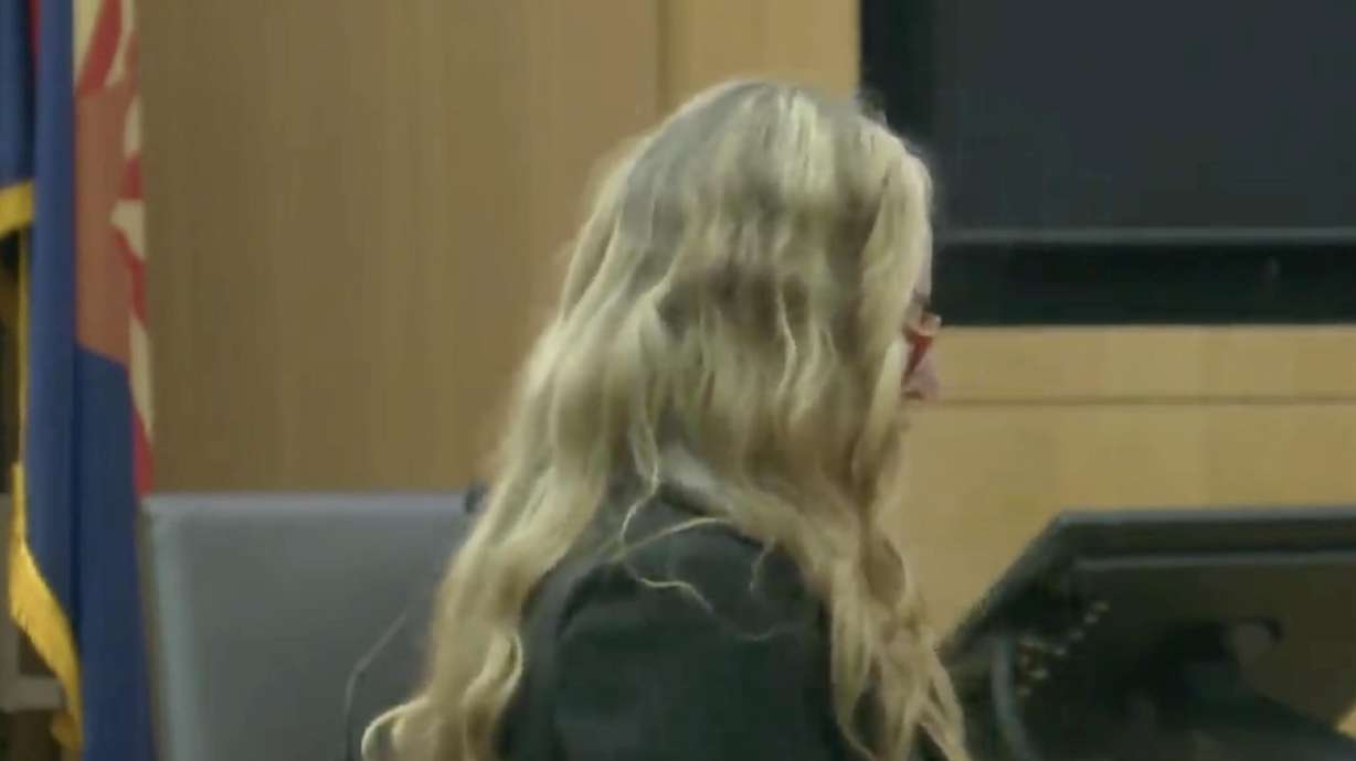 Lori Vallow Daybell speaks to jurors during opening statements on April 7. Representing herself in a jury trial on charges that she conspired to kill her husband, Charles Vallow, Daybell gave her closing argument on Monday.