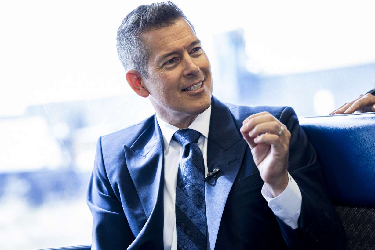 U.S. Secretary of Transportation Sean Duffy speaks during a press event on the FrontRunner in Salt Lake City on Monday.