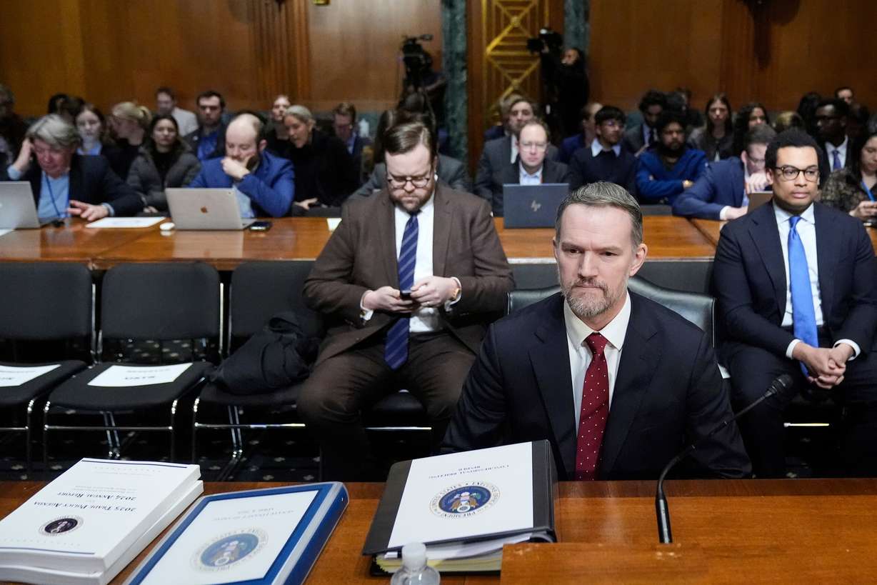 U.S. Trade Representative Jamieson Greer arrives to testify before the Senate Finance Committee on Capitol Hill in Washington, Tuesday.