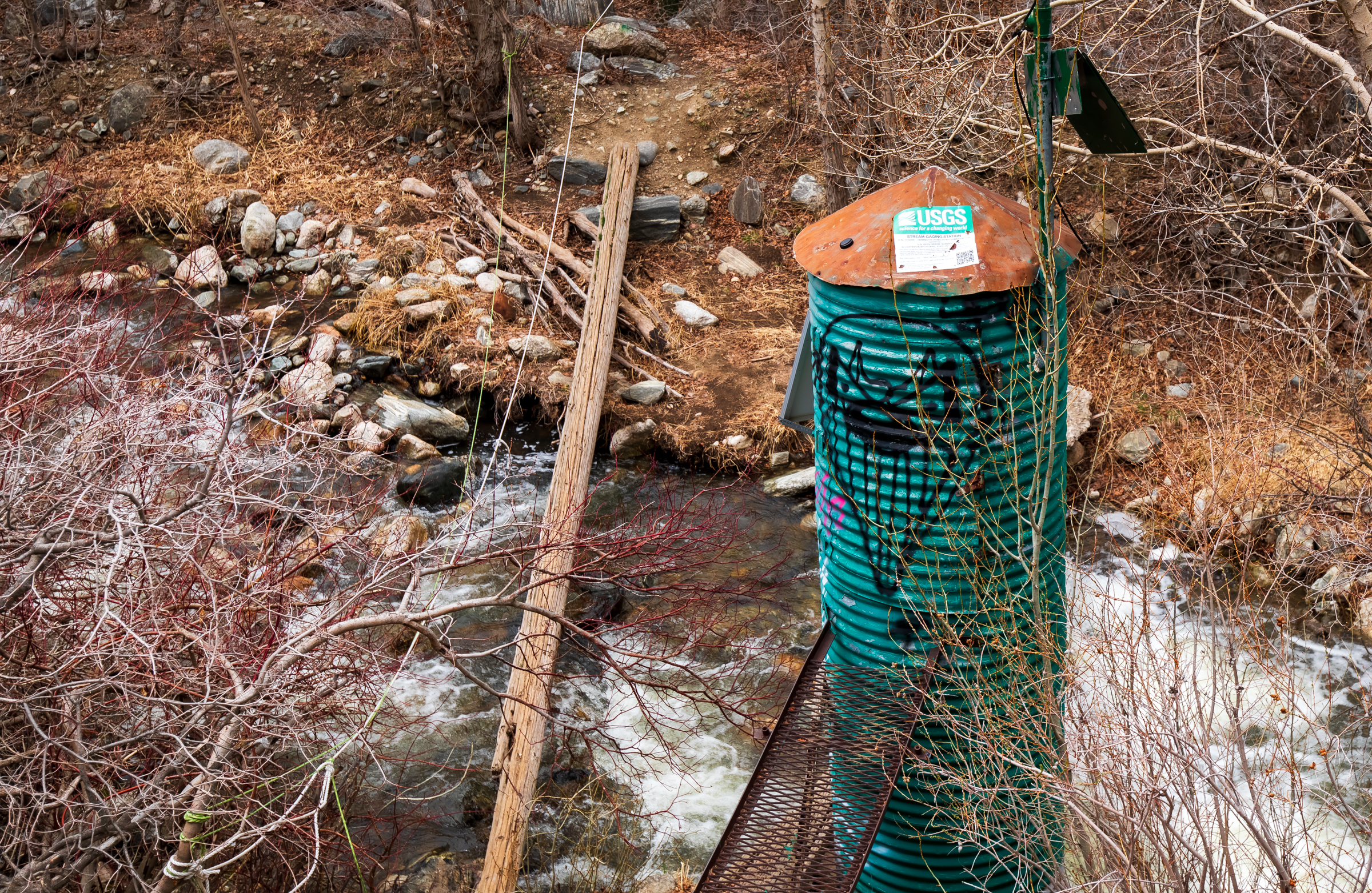 Water flows through a Natural Resources Conservation Service streamflow gauge at Farmington Creek in Farmington Canyon on March 29.