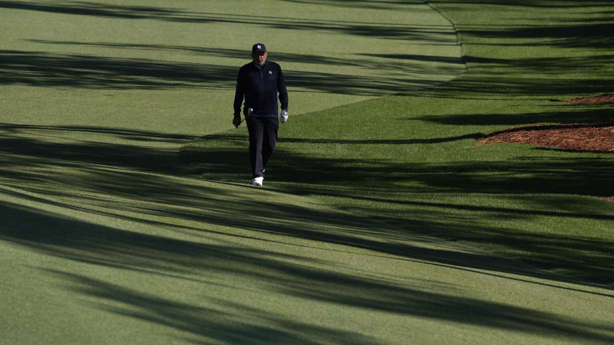 Angel Cabrera, of Argentina, walks up the 10th fairway during a practice round at the Masters golf tournament, Tuesday, April 8, 2025, in Augusta, Ga.