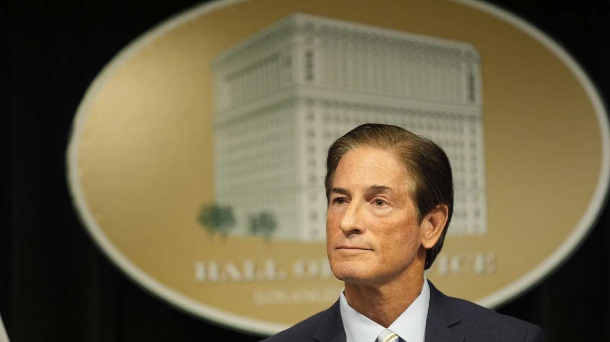 Los Angeles County District Attorney Nathan Hochman speaks in Los Angeles, on Monday. The district attorney's office is charging a youth soccer coach in the death of a 13-year-old boy.