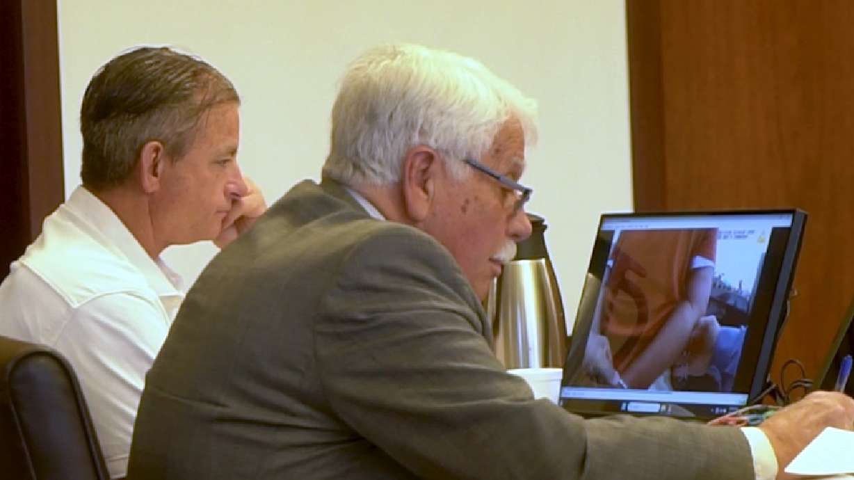 David Chad Garner sits with defense attorney Gary Pendleton during a trial held at Utah's 5th District Court in St. George, Feb. 26.