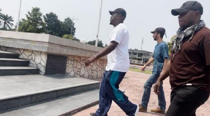 A screenshot from a video near the Palais de la Nation in the Democratic Republic of Congo showing Christian Malanga, Benjamin Zalman-Polun and another person on April 28, 2024. - U.S. Attorney's Office, District of Utah