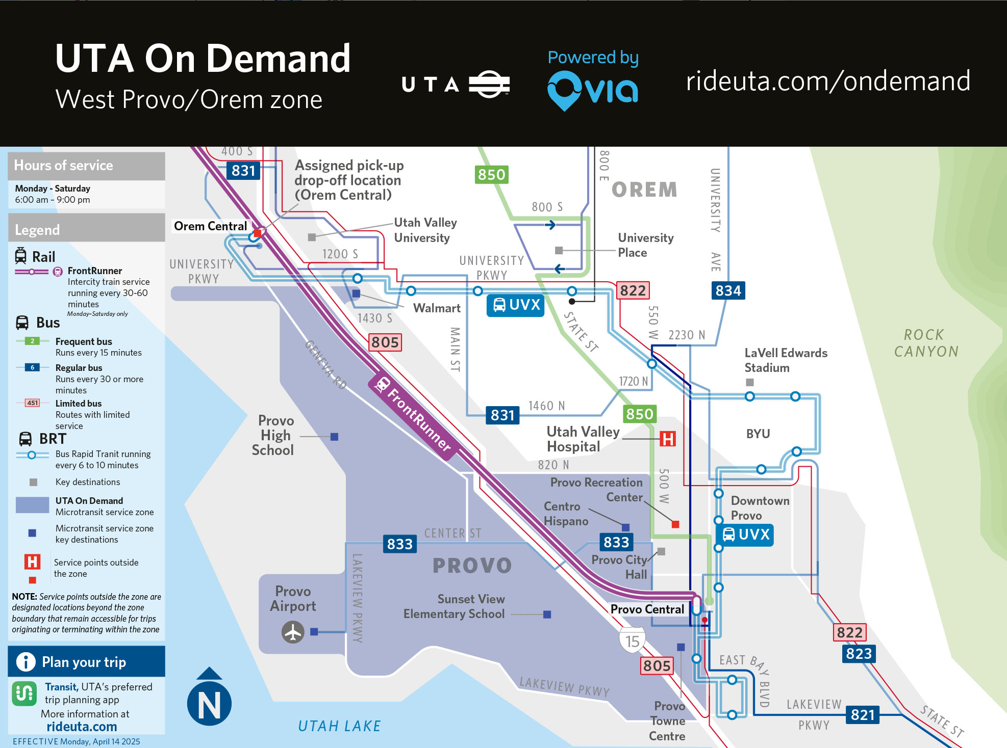 This map shows the West Provo/Orem UTA on Demand service area beginning on Monday.