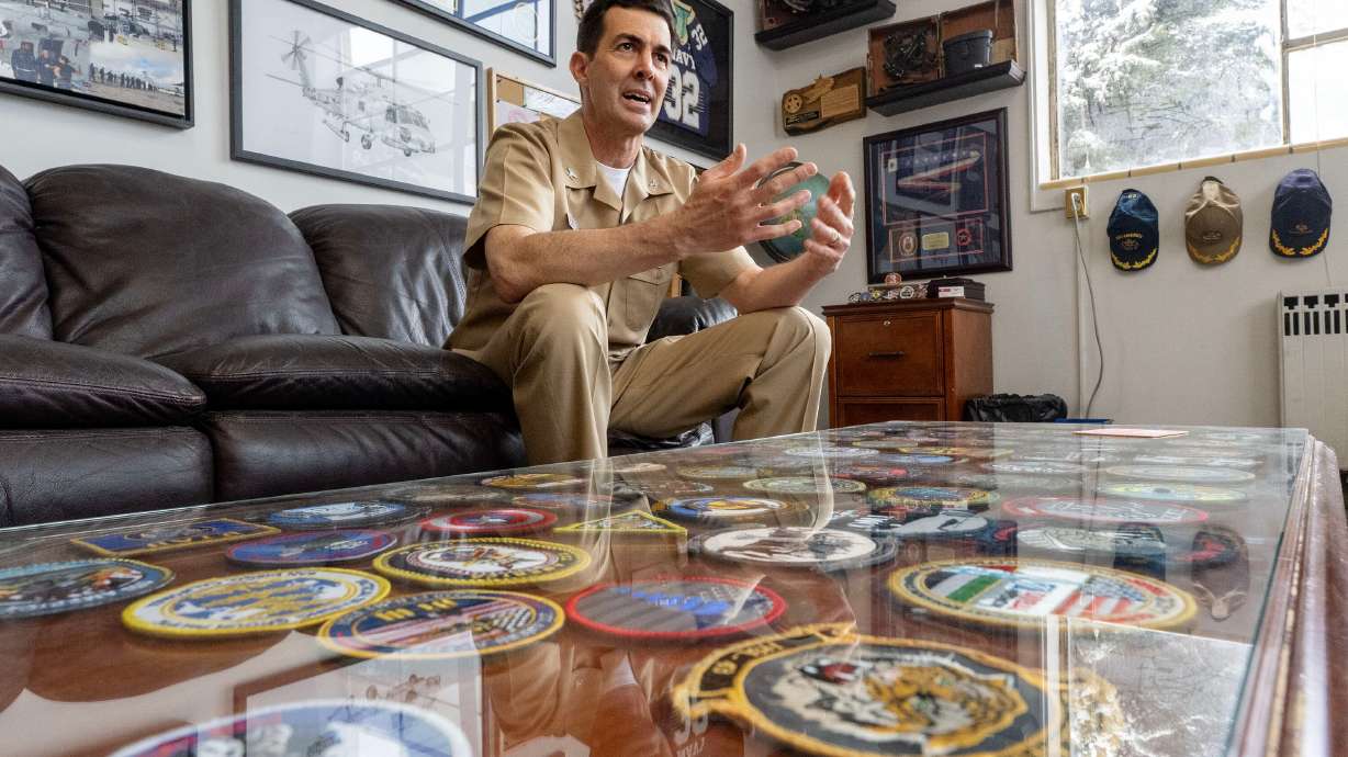 Capt. Daniel A. Nowicki, commander of the University of Utah’s Navy ROTC unit, discusses the program in his office at the Naval Science Building in Salt Lake City on April 1.