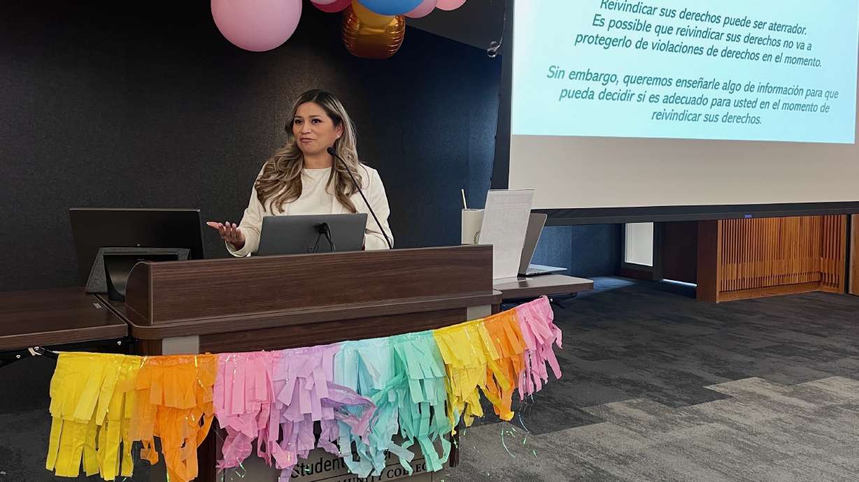 Immigration attorney Ysabel Lonazco addressed an immigrant rights forum at Salt Lake Community College in Taylorsville on Thursday.