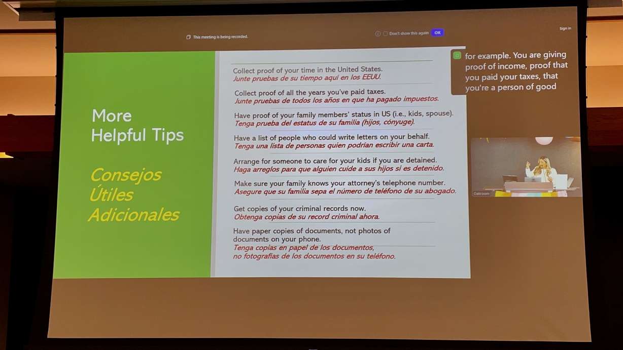 Attorney Ysabel Lonazco offered advice at an immigrant rights forum at Salt Lake Community College in Taylorsville on Thursday.