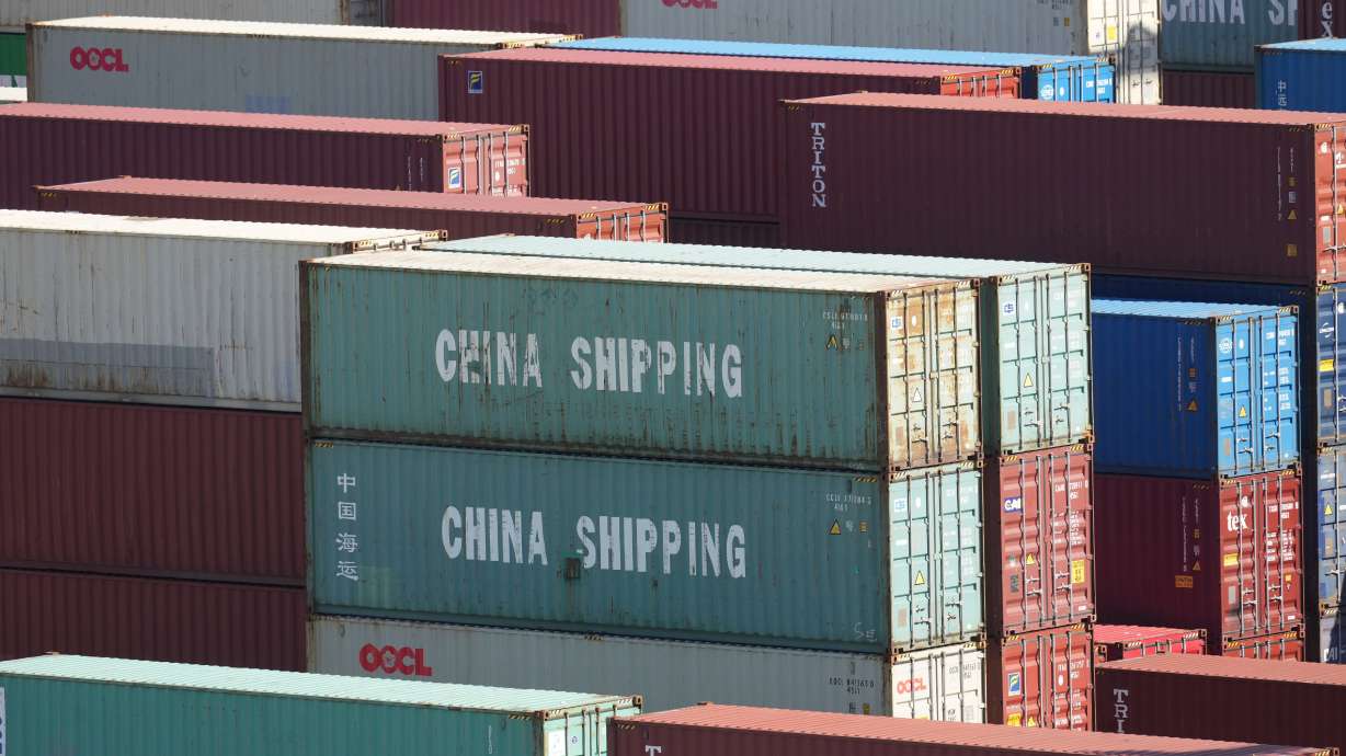 China Shipping containers sit at the Long Beach Container Terminal on Tuesday, in Long Beach, Calif. Utah Sen. John Curtis is making his stance on global tariffs clear.