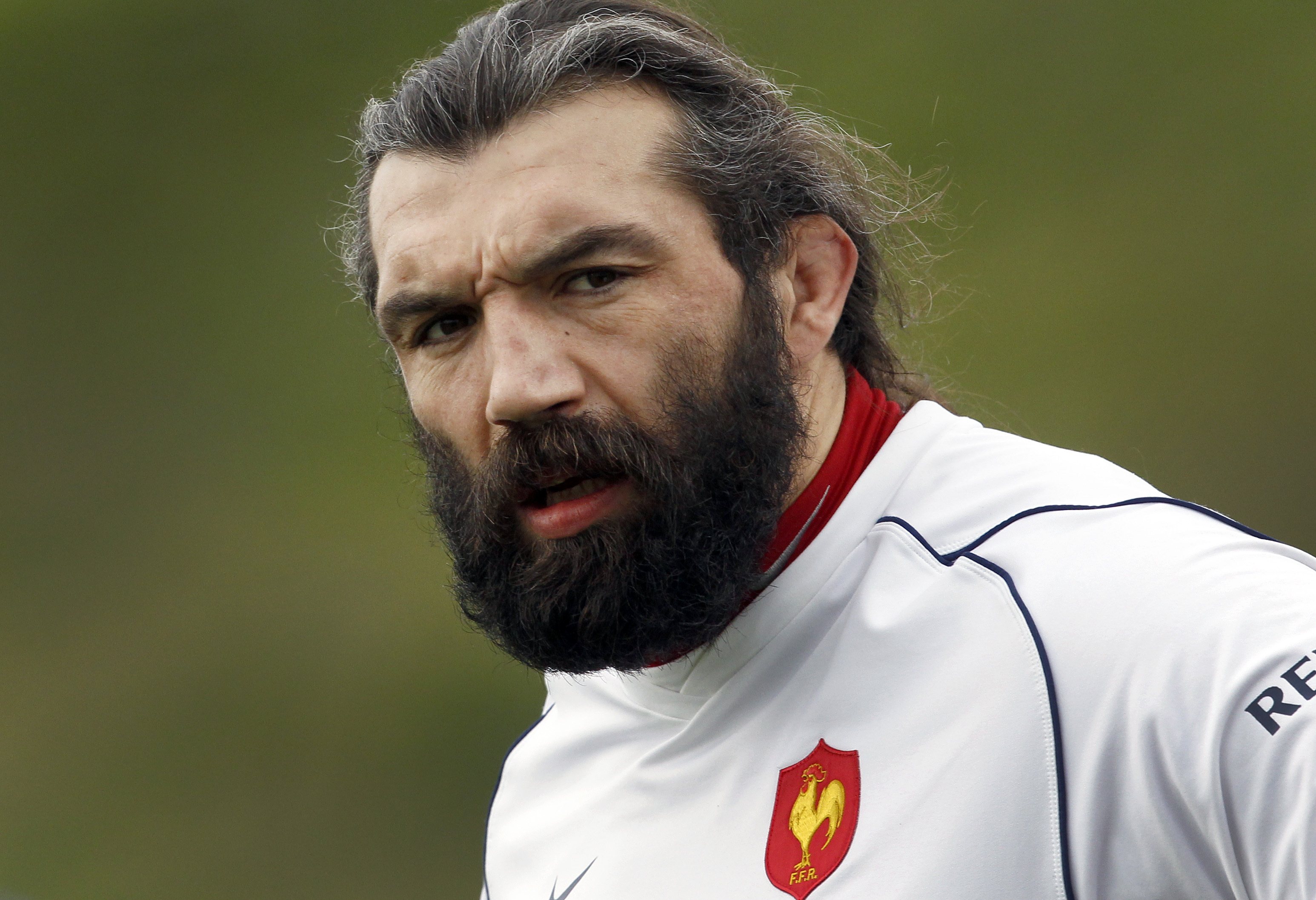 FILE - French rugby team player Sebastien Chabal attends a training session at the National Rugby Center in Marcoussis, south of Paris, on Feb. 24, 2011. 