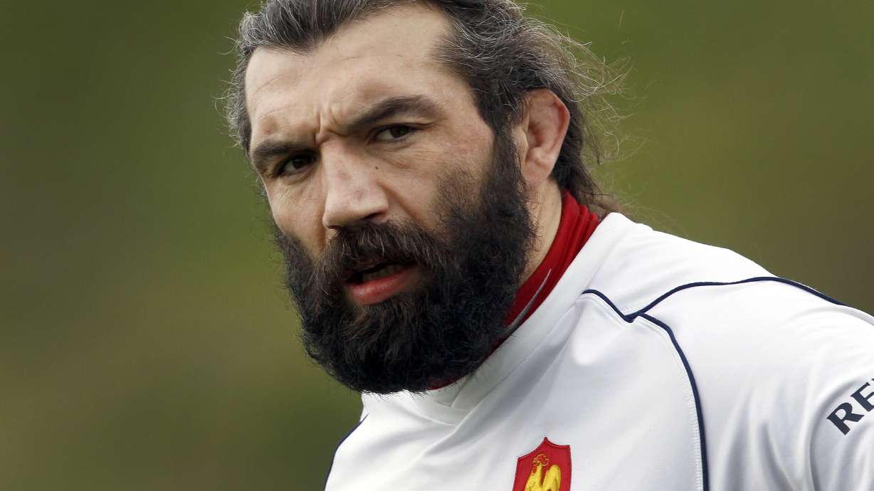FILE - French rugby team player Sebastien Chabal attends a training session at the National Rugby Center in Marcoussis, south of Paris, on Feb. 24, 2011.